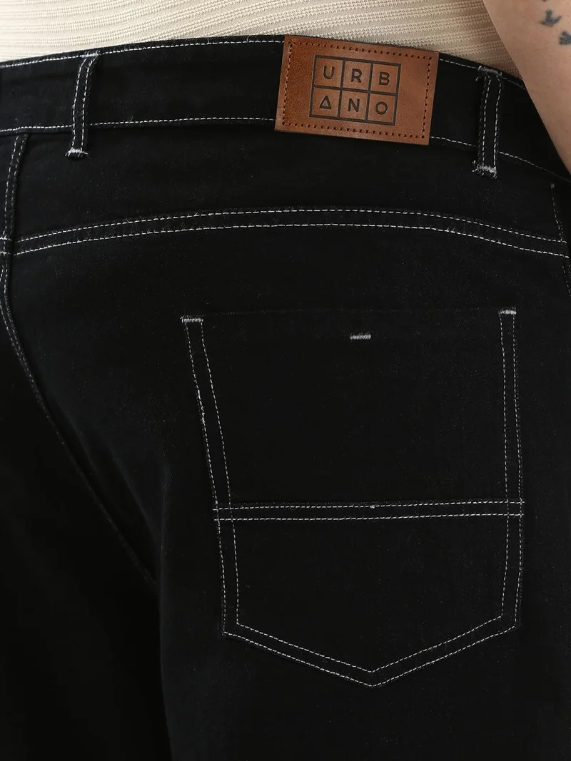 Urbano Fashion  Urbano Plus Men's Black Straight Fit Washed Jeans Stretchable  | Best Price UAE