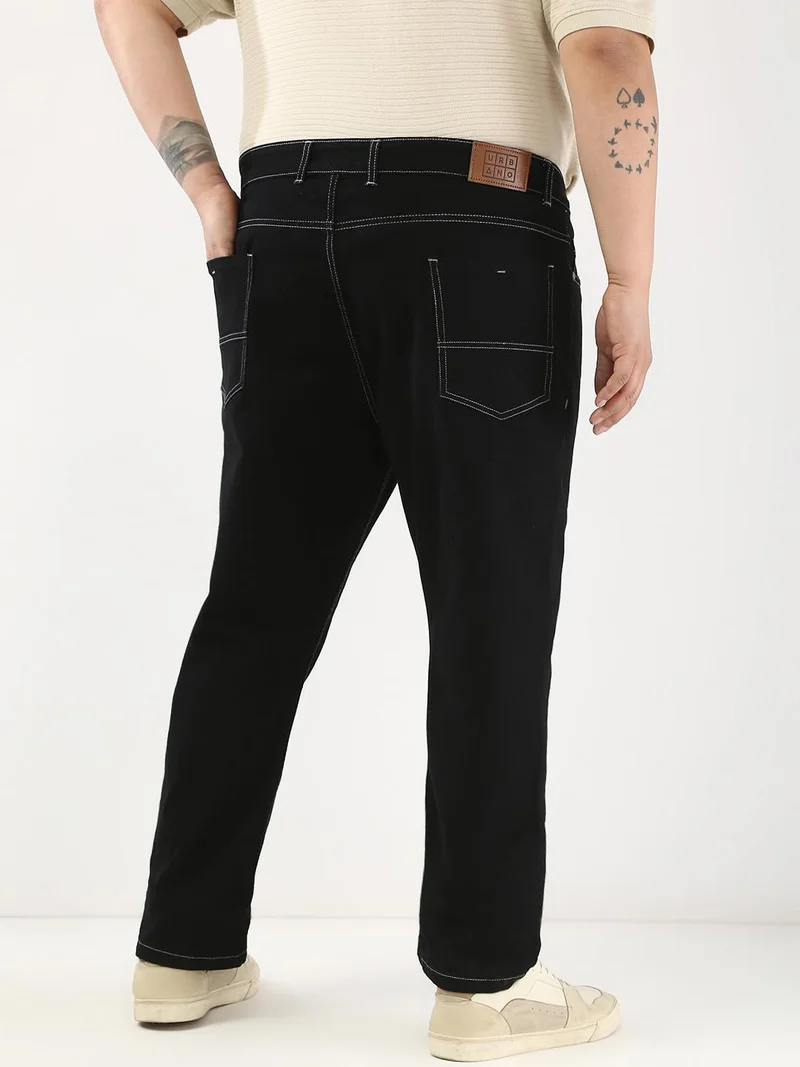 Urbano Fashion  Urbano Plus Men's Black Straight Fit Washed Jeans Stretchable  | Best Price UAE