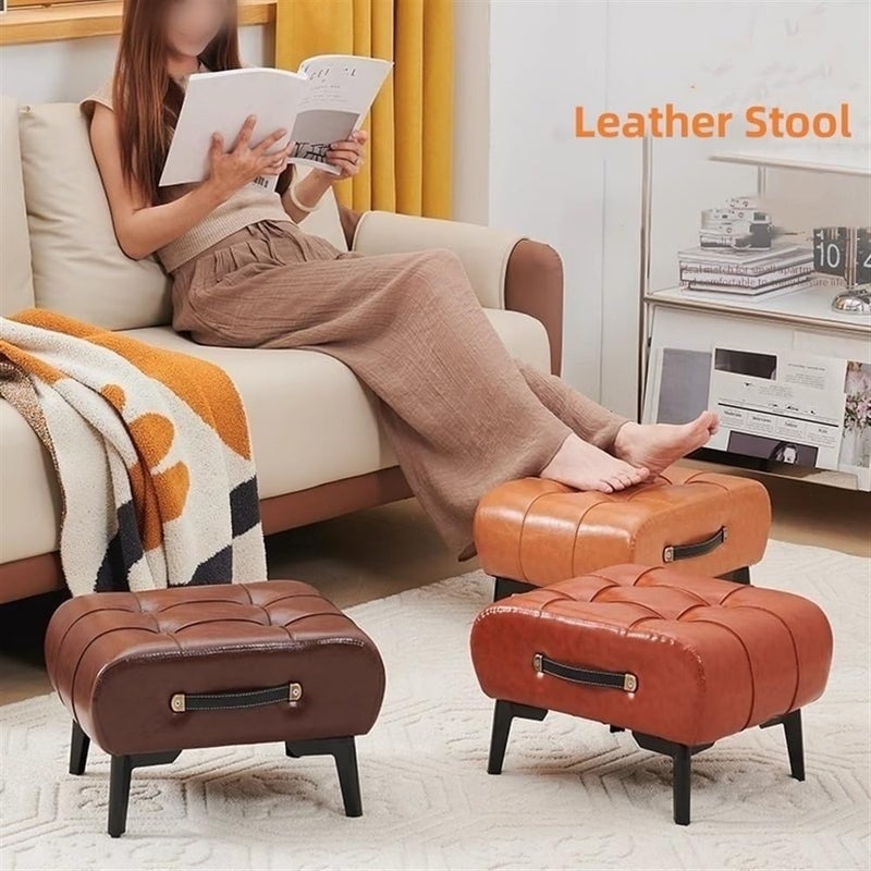 VPGS VPGS FootrestOttoman Stool with Metal Leg and PU Leather Padded Seat Small Foot Stool Foot Rest for Living Room Dining Room  - Image 5
