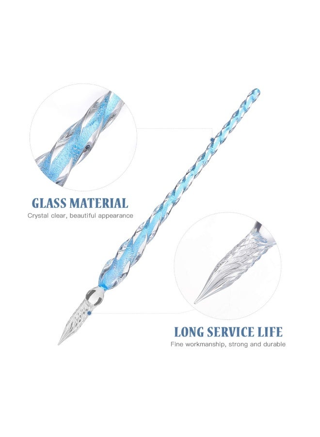 Generic 2Pcs Handmade Glass Dip Pen, Crystal Glass Calligraphy Pen, Ink Signature Pen, Art Drawing Pen for Writing Decoration Business Present, Sky Blue  - Image 3