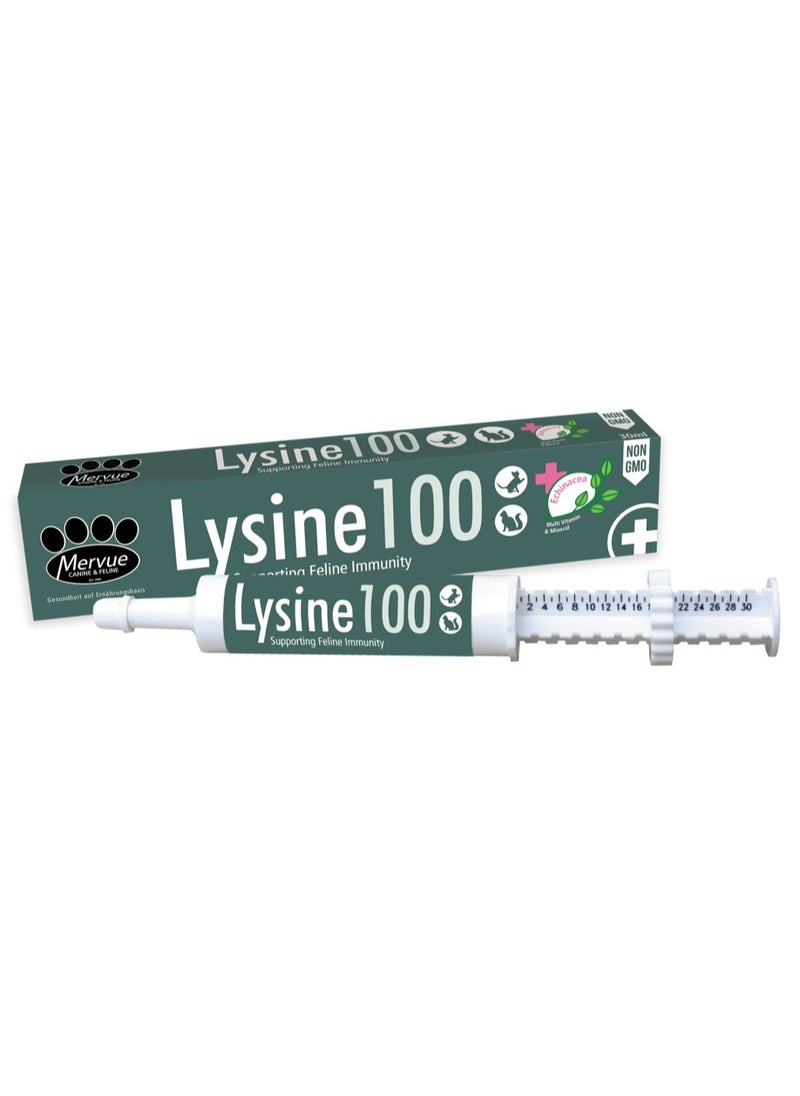 Mervue Mervue Lysine 100 Immune Support Supplement for Cats | Immune Booster & Respiratory Health Aid | Echinacea-Enriched Paste 30ml  - Image 1