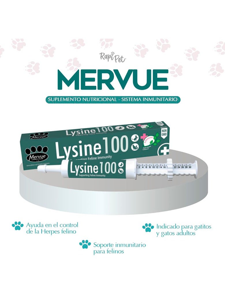 Mervue Mervue Lysine 100 Immune Support Supplement for Cats | Immune Booster & Respiratory Health Aid | Echinacea-Enriched Paste 30ml  - Image 2