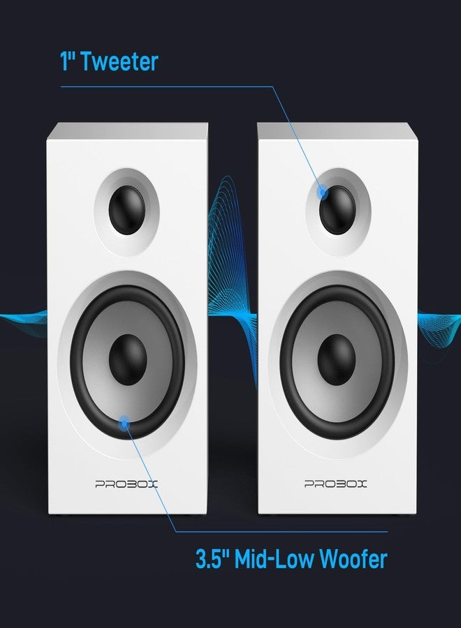 Probox مكبرات صوت Probox BT16 Active Bookshelf، مقاس 3.5 بوصة، مع مكبر صوت عالي التردد مقاس 1 بوصة، 60 واط RMS-Bluetooth 5.3، محول رقمي تناظري مدمج 24 بت، USB، صوت محيطي ديناميكي ثلاثي الأبعاد 2.0، مكبرات صوت للألعاب - أبيض - Image 3