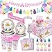 pekeng Princess Birthday Party Decorations 166Pcs Princess Party Girls Decorations Set Includes Prin cess Plates Napkins Cups Tablecloth Serve 16 Shoulder Strap Crown Banner Garland Cake Toppers Balloons - Image 3