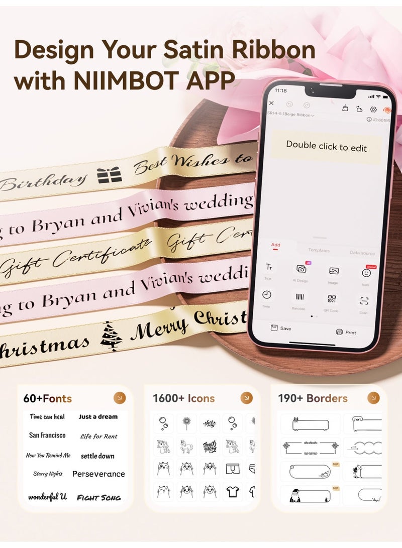 نيمبوت "طابعة الأشرطة والملصقات NIIMBOT N1، آلة صنع ملصقات محمولة مع شريط، طابعة ملصقات بالنقل الحراري بتقنية البلوتوث مع قوالب متعددة لتغليف الهدايا، وحفلات الزفاف، والأعمال اليدوية، وتنظيم المنزل " - Image 4