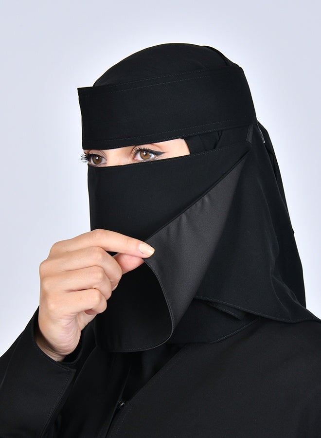 عبايات حوراء نقاب مطاط مائل ببطانه حرير قصير - Image 1