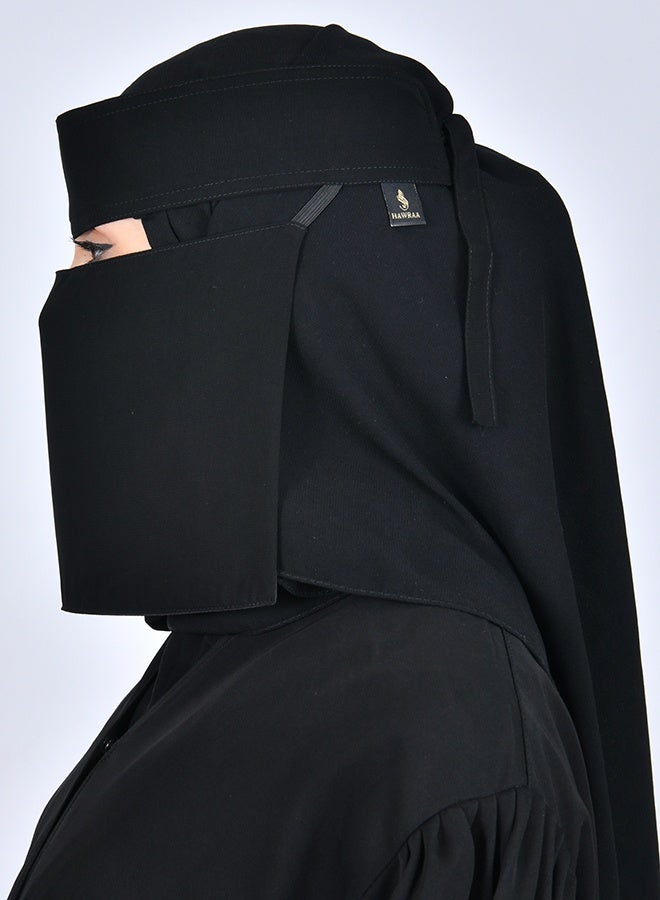 عبايات حوراء نقاب مطاط مائل ببطانه حرير قصير - Image 2