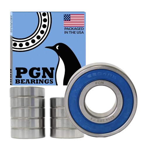 PGN Bearings محامل PGN (10 عبوة) 6204-2RS - محامل كروية مغلقة من الفولاذ الكرومي المشحم - 20x47x14 مم مع ختم مطاطي ودعم عالي السرعة - Image 1