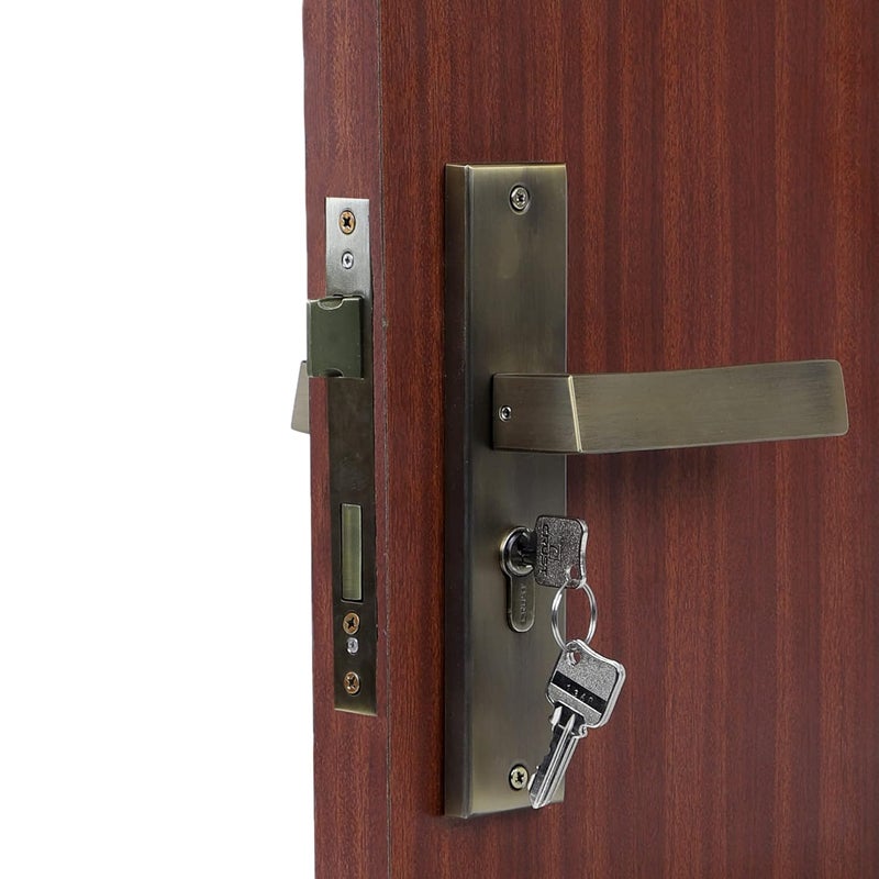 BlueSpace Premium 8" Cylindrical Plate Mortise Door Lock Handle Set/Mortise Lock with Brass Lock Body and One Side Key 60mm Brass Cylinder Set with 3 Brass Computer Keys (LB10003, Antique) - Image 4