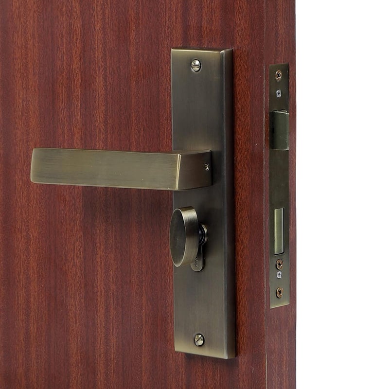 BlueSpace Premium 8" Cylindrical Plate Mortise Door Lock Handle Set/Mortise Lock with Brass Lock Body and One Side Key 60mm Brass Cylinder Set with 3 Brass Computer Keys (LB10003, Antique) - Image 3