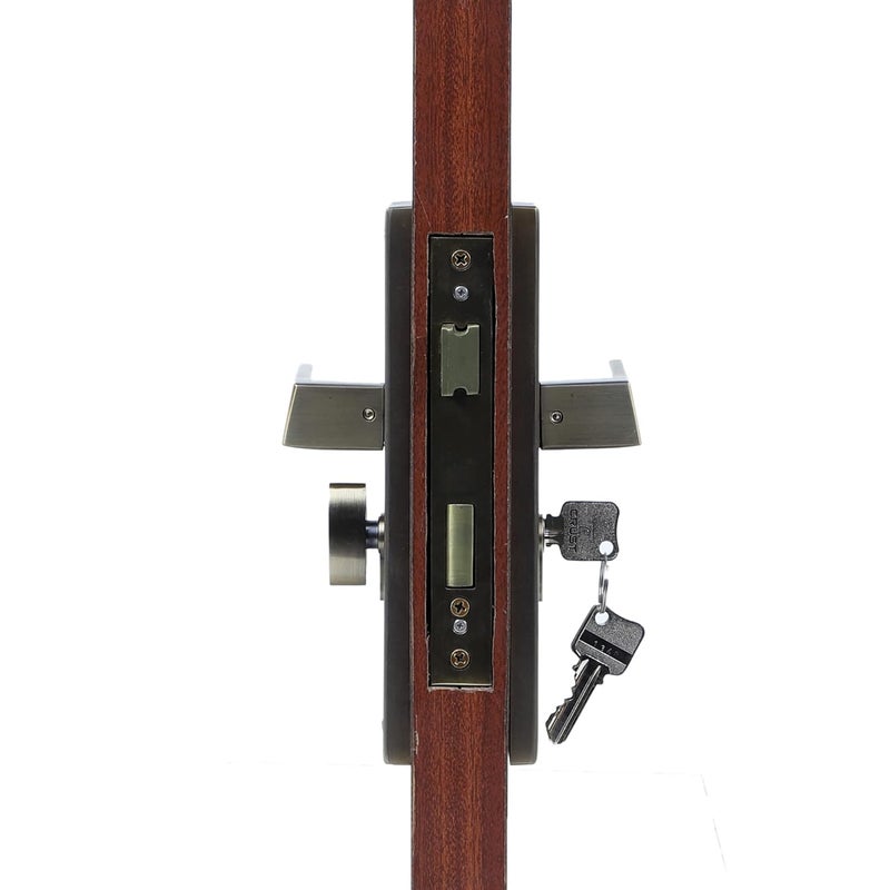 BlueSpace Premium 8" Cylindrical Plate Mortise Door Lock Handle Set/Mortise Lock with Brass Lock Body and One Side Key 60mm Brass Cylinder Set with 3 Brass Computer Keys (LB10003, Antique) - Image 5