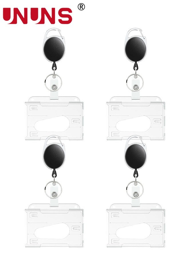 UNUNS ID Badge Holder With Clip,4 Pack Hard Plastic Retractable Badge Holder,Clear ID Card Holders With Easy Access Thumb Slot And Chain Holes,For Credit Cards, Driver's Licenses-Horizontal  - Image 1