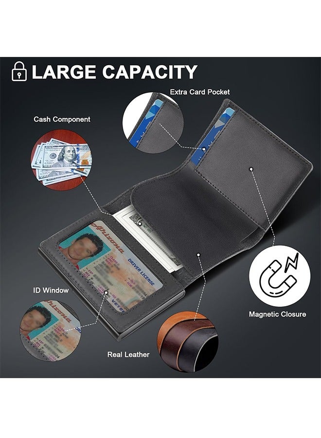Minimalist Wallet for Men, Pop Up Wallet with Holder for AirTag, Men's Slim Wallet, Card Holder Case Wallet Leather, ID Window, Magnetic Closure, Cash Credit Cards Wallet, Black  - Image 4