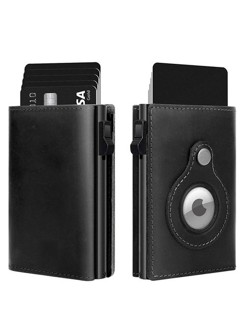 Minimalist Wallet for Men, Pop Up Wallet with Holder for AirTag, Men's Slim Wallet, Card Holder Case Wallet Leather, RFID Blocking, ID Window, Magnetic Closure, Cash Credit Cards Wallet, Black