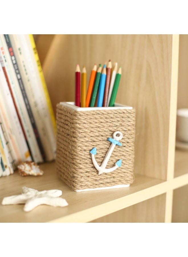 YINZUO Nautical Rope Pen Holder – Coastal Desk Organizer with Sailboat/Anchor/Seagull Decor – Beach Theme Office Pencil Cup - Image 4