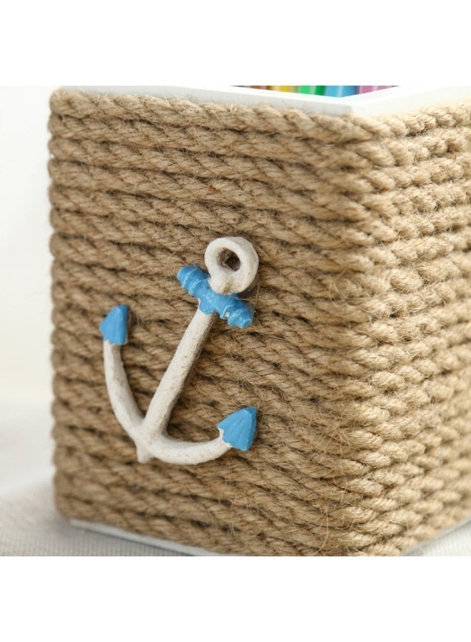 YINZUO Nautical Rope Pen Holder – Coastal Desk Organizer with Sailboat/Anchor/Seagull Decor – Beach Theme Office Pencil Cup - Image 3