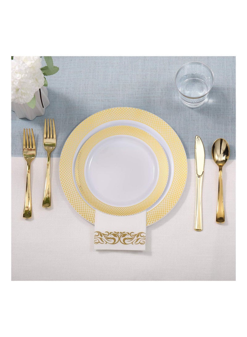 ١٧٥ قطعة طقم أطباق طعام ذهبي فاخر، أطقم أدوات مائدة تستخدم لمرة واحدة لـ ٢٥ ضيف، مثالي للأعراس، أعياد الميلاد، الحفلات، المناسبات - Image 4