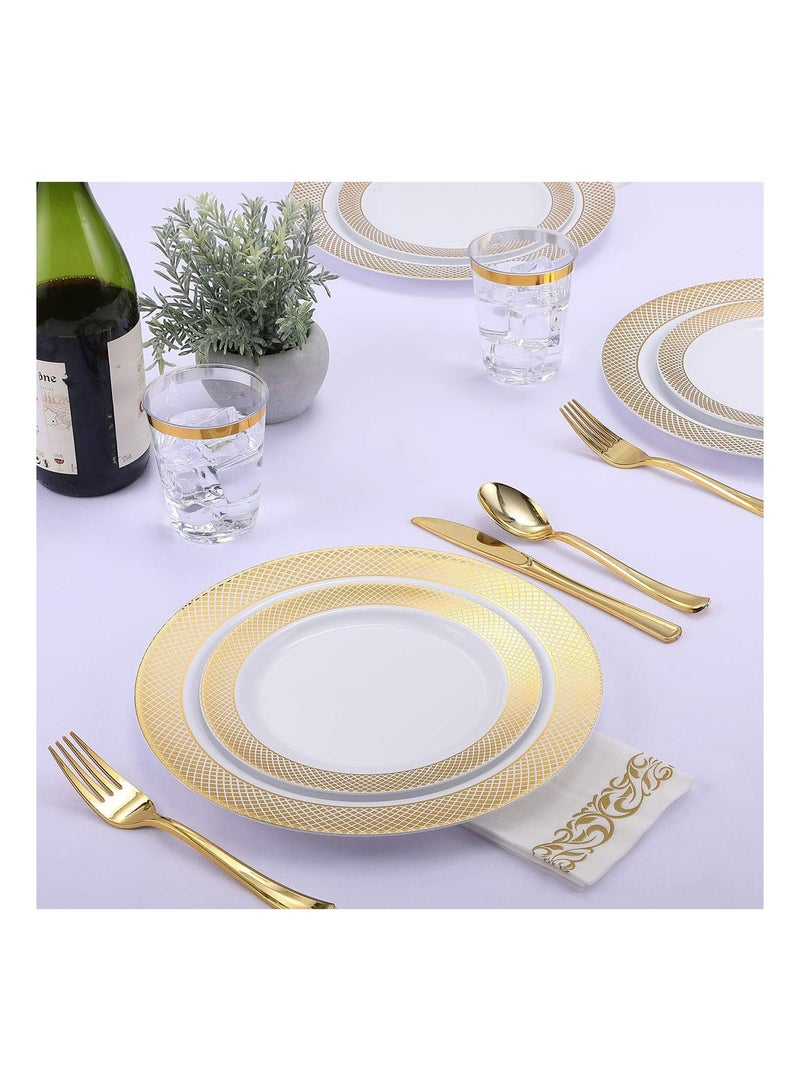 ١٧٥ قطعة طقم أطباق طعام ذهبي فاخر، أطقم أدوات مائدة تستخدم لمرة واحدة لـ ٢٥ ضيف، مثالي للأعراس، أعياد الميلاد، الحفلات، المناسبات - Image 5