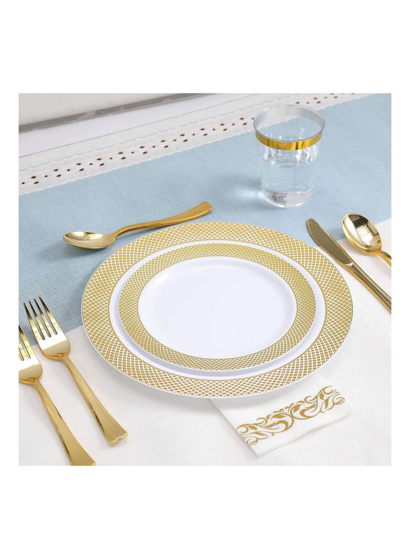 ١٧٥ قطعة طقم أطباق طعام ذهبي فاخر، أطقم أدوات مائدة تستخدم لمرة واحدة لـ ٢٥ ضيف، مثالي للأعراس، أعياد الميلاد، الحفلات، المناسبات - Image 2