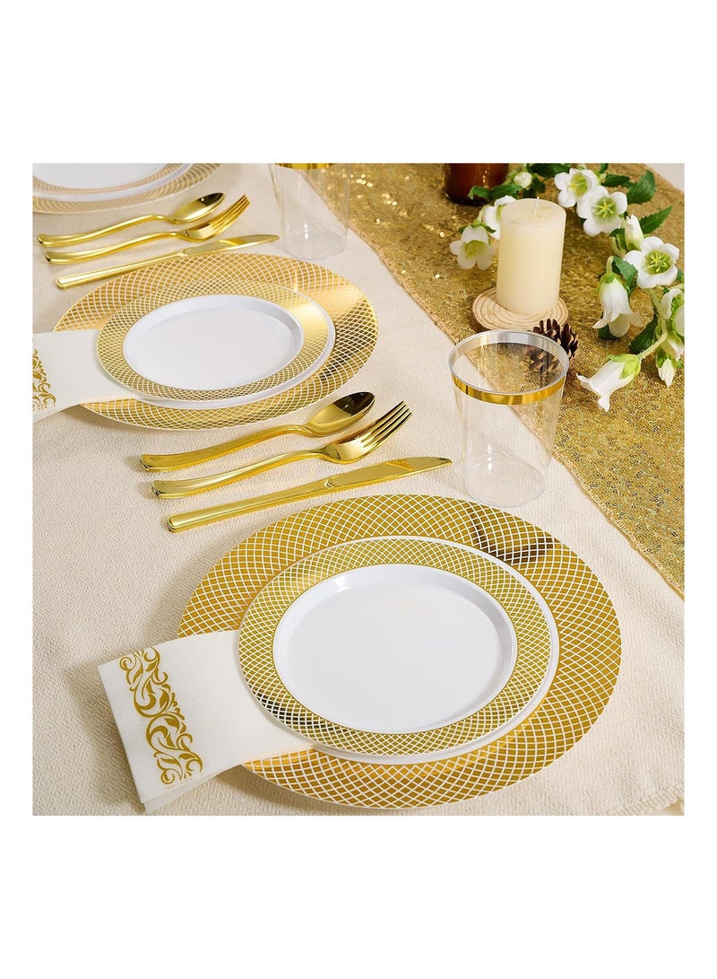 ١٧٥ قطعة طقم أطباق طعام ذهبي فاخر، أطقم أدوات مائدة تستخدم لمرة واحدة لـ ٢٥ ضيف، مثالي للأعراس، أعياد الميلاد، الحفلات، المناسبات - Image 3