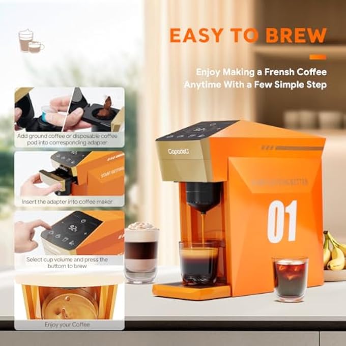 RECAFIMIL 4 In 1 Coffee Machine For NesDgK Cup Disposable Pods And Ground Coffee 19 Bar Espresso Machine Touch Control Orange - Image 4
