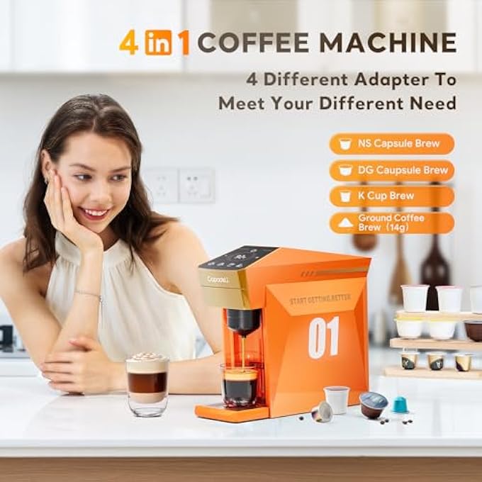 RECAFIMIL 4 In 1 Coffee Machine For NesDgK Cup Disposable Pods And Ground Coffee 19 Bar Espresso Machine Touch Control Orange - Image 3