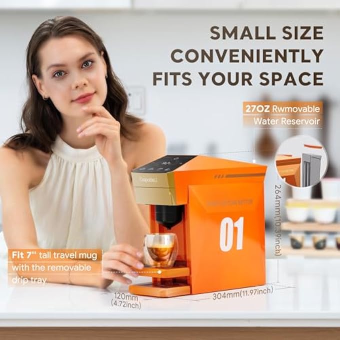 RECAFIMIL 4 In 1 Coffee Machine For NesDgK Cup Disposable Pods And Ground Coffee 19 Bar Espresso Machine Touch Control Orange - Image 2