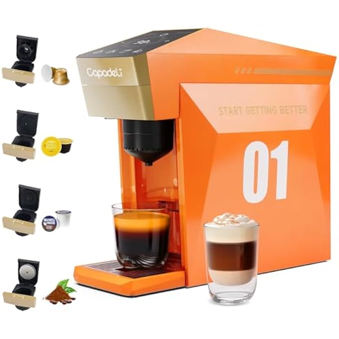 RECAFIMIL 4 In 1 Coffee Machine For NesDgK Cup Disposable Pods And Ground Coffee 19 Bar Espresso Machine Touch Control Orange - Image 1