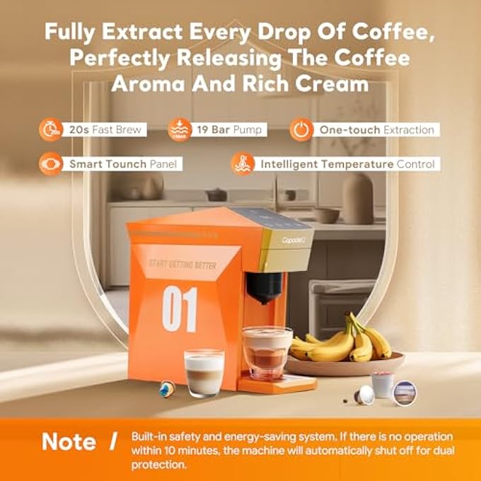 RECAFIMIL 4 In 1 Coffee Machine For NesDgK Cup Disposable Pods And Ground Coffee 19 Bar Espresso Machine Touch Control Orange - Image 5