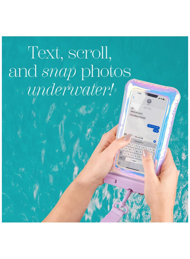 SOLARAE Waterproof Phone Pouch/Case Colorful,  Phone Case Dry Bag, Travel Beach Cruise Ship Essentials [Fits up to 6.8 Inch Phones] - with Crossbody Lanyard for iPhone 15 Pro Max/ 14 Pro Max/ S24 - Iridescent - Image 3