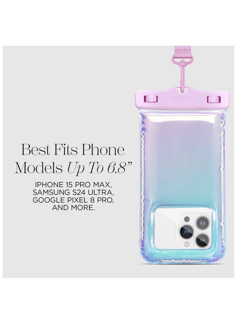 SOLARAE Waterproof Phone Pouch/Case Colorful,  Phone Case Dry Bag, Travel Beach Cruise Ship Essentials [Fits up to 6.8 Inch Phones] - with Crossbody Lanyard for iPhone 15 Pro Max/ 14 Pro Max/ S24 - Iridescent - Image 2