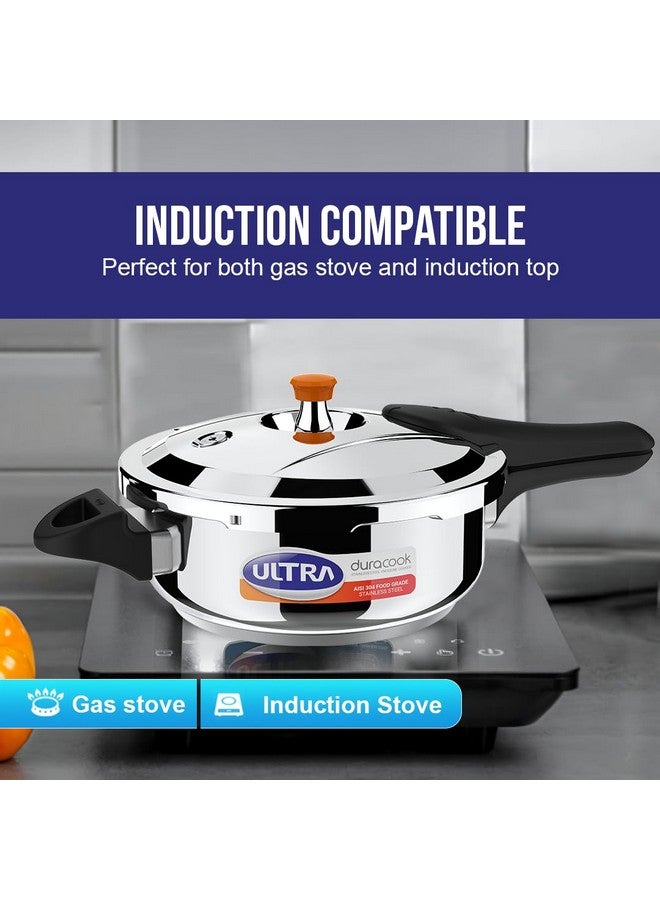 Ultra Duracook Pressure Cooker 3.5 Litre | Aisi 304 Food Grade Stainless Steel Cooker With 10 Years Warranty | High-Impact Composite Base | Bakelite Handles | Spillage Control | Induction Compatible - Image 2