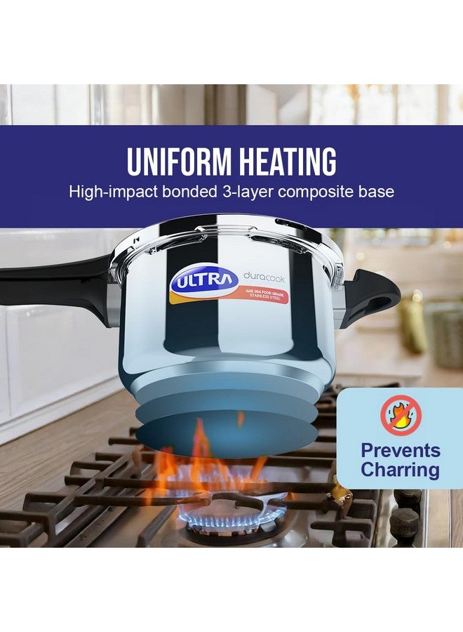 Ultra Duracook Pressure Cooker 3.5 Litre | Aisi 304 Food Grade Stainless Steel Cooker With 10 Years Warranty | High-Impact Composite Base | Bakelite Handles | Spillage Control | Induction Compatible - Image 3