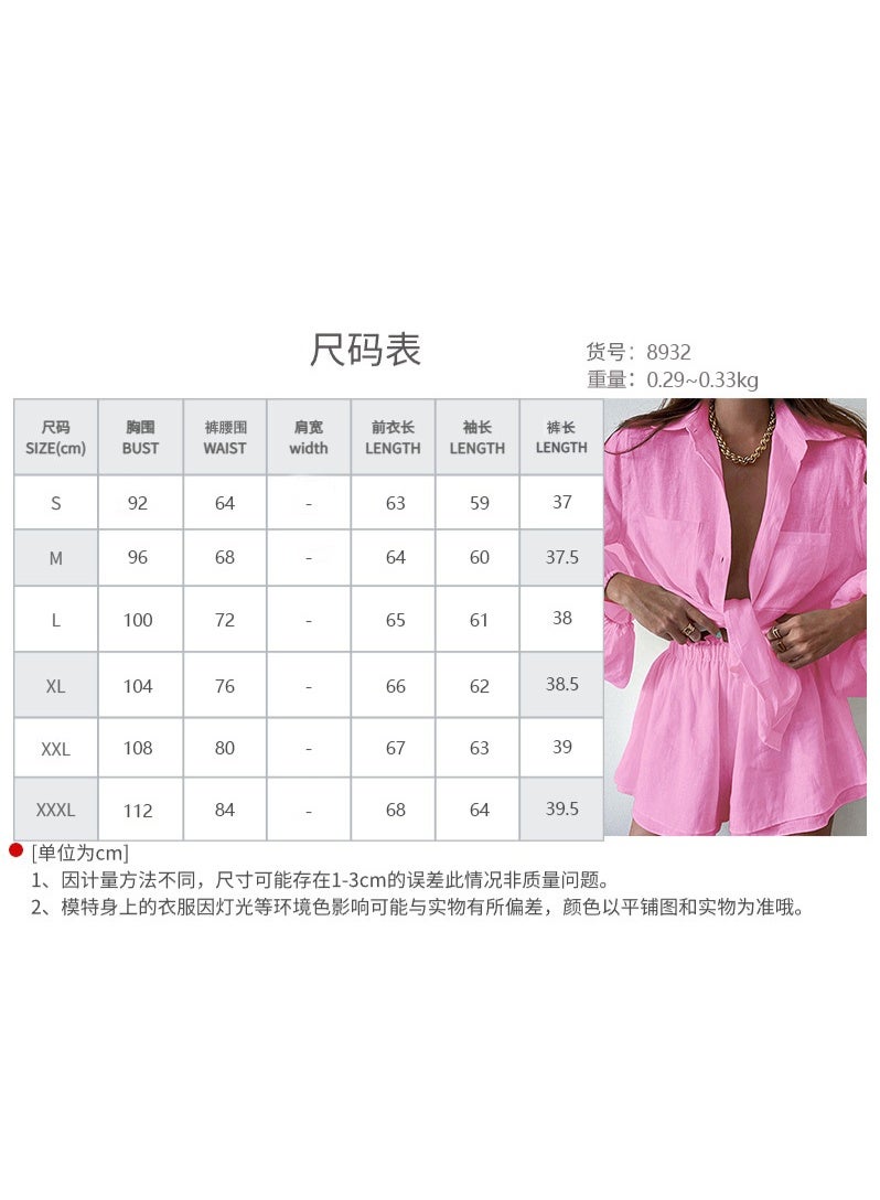 general 2025 - 2026 Women's Solid Color Ruffled Shorts and Blouse Set - Two-Piece Set - Image 2