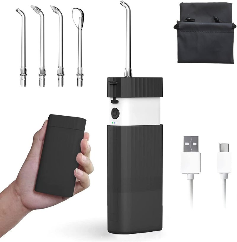 ibsun Portable Water Flosser for Teeth, Mini Cordless Oral Irrigator, Rechargeable Travel Dental Flosser with Telescopic Water Tank, IPX7 Waterproof, Black - Image 1