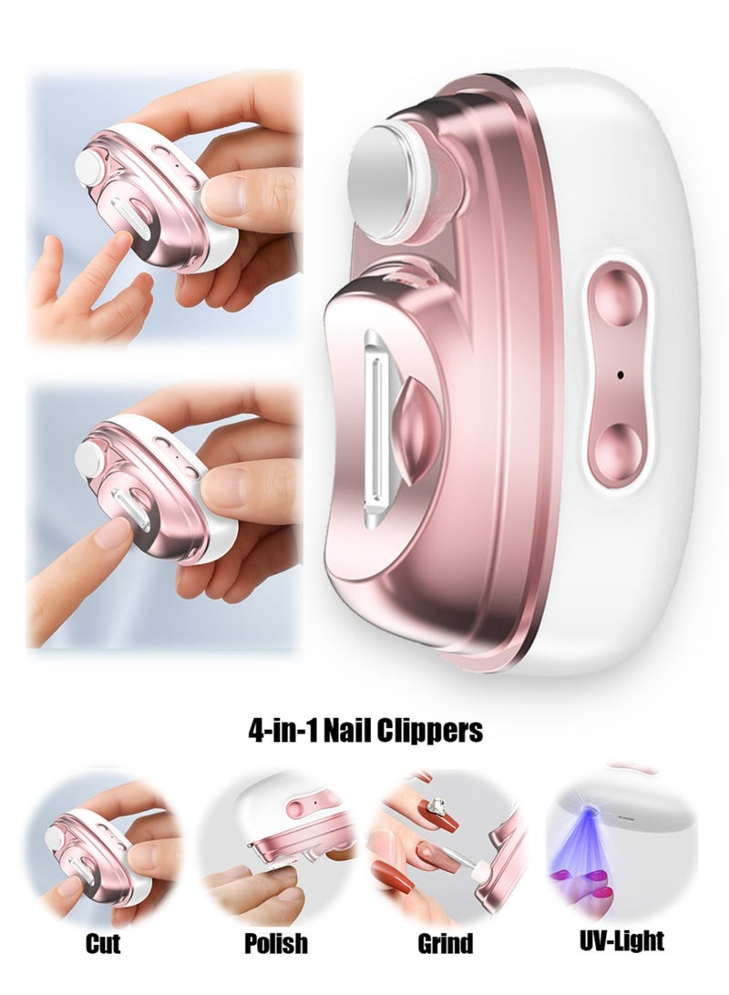 طريقة الاتصال مقلم أظافر كهربائي للصغار والكبار، 4 في 1 مع تعقيم بالأشعة فوق البنفسجية، قابلة للشحن عبر USB-C، بسرعتين وجامع للغبار، مقلم أظافر آمن لعناية الأطفال - Image 1