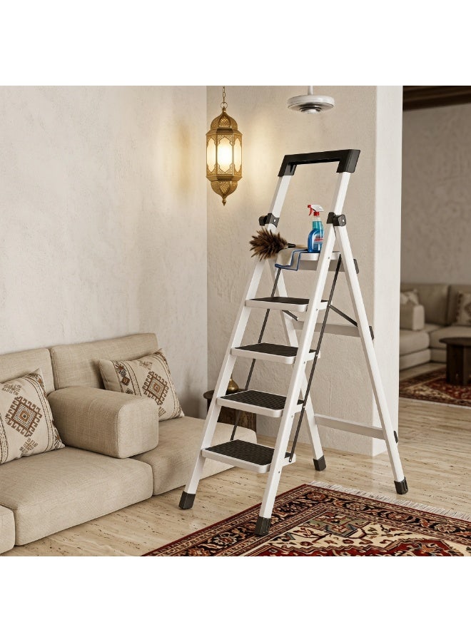 Visionnaire Foldable Ladder 5 Steps, Home Folding Step with Tool Holder, Wide Anti-Slip Pedal, Adults Sturdy Steel Ladder for Home Kitchen Garden Office - Image 1