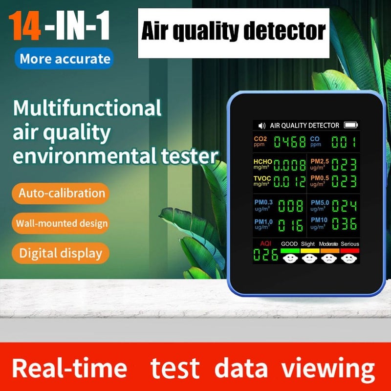 14-in-1 Air Quality Monitor White Blue Portable AQI PM2.5 CO2 Detection Indoor - Image 3