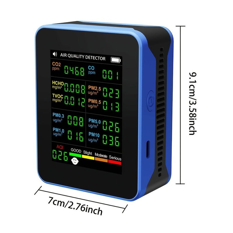 14-in-1 Air Quality Monitor White Blue Portable AQI PM2.5 CO2 Detection Indoor - Image 2