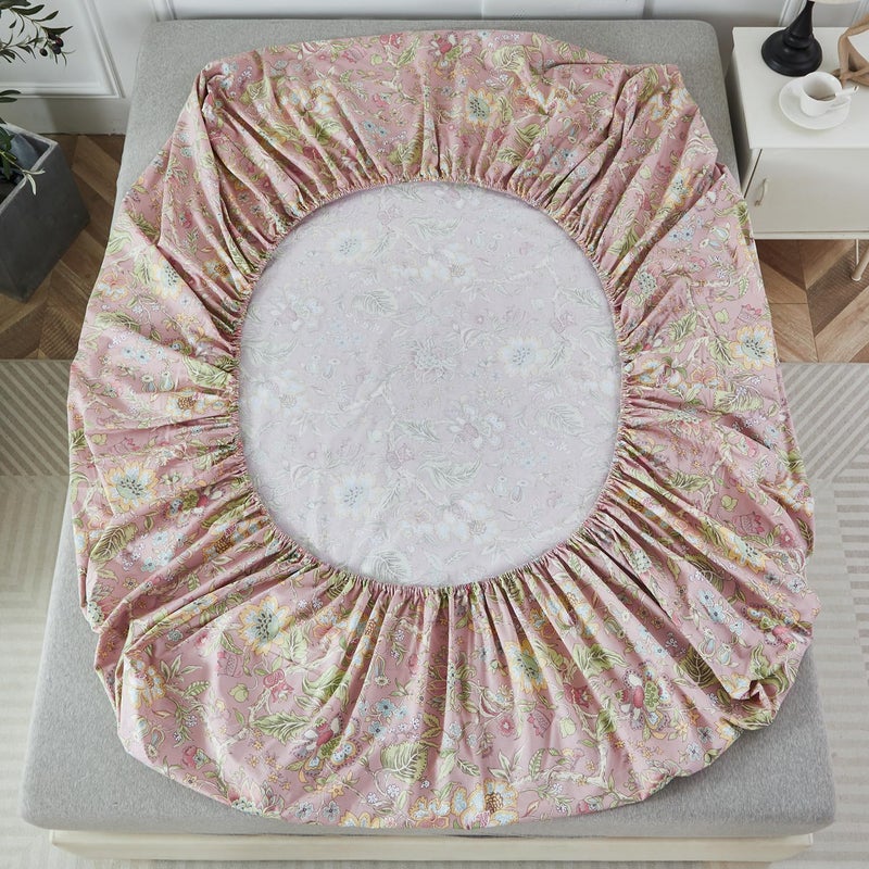 Urbonur Pink Floral Sheet Set King Size 4-Pieces 100% Cotton Percale Sheets For King Bed Shabby Vintage Flowers Bed Sheets King Soft Crisp Luxury Bedding Set  Deep Pocket Sheets - Image 4