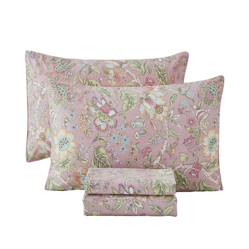 Urbonur Pink Floral Sheet Set King Size 4-Pieces 100% Cotton Percale Sheets For King Bed Shabby Vintage Flowers Bed Sheets King Soft Crisp Luxury Bedding Set  Deep Pocket Sheets - Image 1