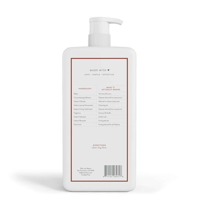 Native Sulfate Free Body Wash Contains Naturally Derived Ingredients | for Women & Men| Coconut & Vanilla, 36 oz - Image 1