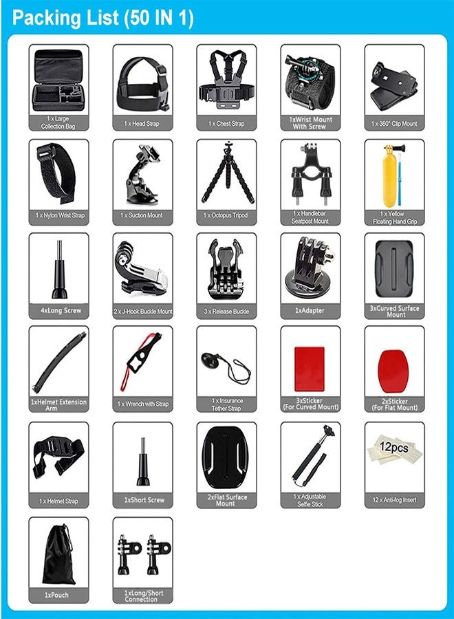 Cason ABS 50 in 1 Action Camera Mount Accessories Kit for Cason CS6,CN10, Go pro Hero, DIJI & Other Models (Black) - Image 5