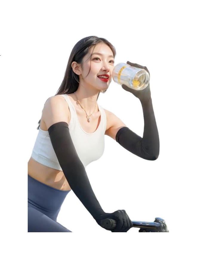 Xtep Ice Silk Arm Sleeves, Sun Protection Arm Covers For Men And Women, Ice Silk Arm Sleeves, Gloves, Driving, Fishing, Non-Slip, Touchscreen Compatible, Sun Protection Arm Guards, Black - Image 1