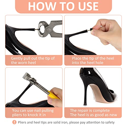 TcJ-Chen YEHAM 30 Pairs Women's High Heel Shoes Replacement Tips Pin (5 Different Sizes, 2 Different Pins Diamete) with 6" Heel Pliers for Repairing Shoes - Image 4