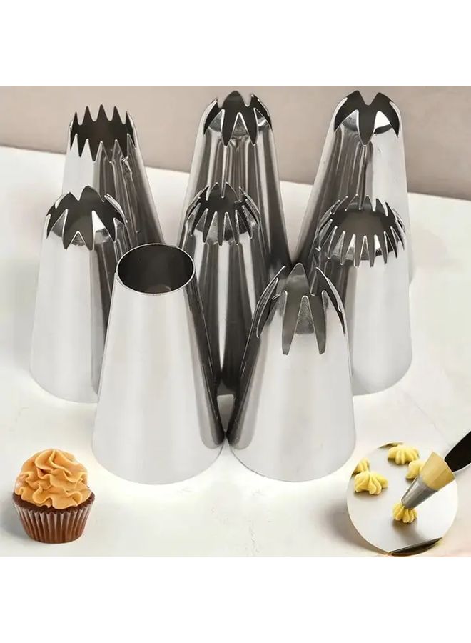 8pcs Stainless Steel Piping Nozzles Set Medium Cake Decorating Tool Kit For Cupcakes Cakes Puffs And Baked Goods Includes Interchangeable Tips For Versatile Decorating Baking Essentials - Image 1