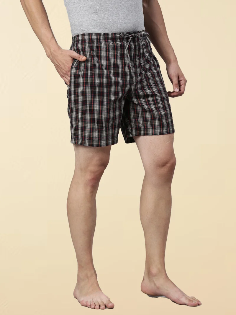 Joven  Brown Checked Lounge Shorts for Men for Men | Best Price UAE