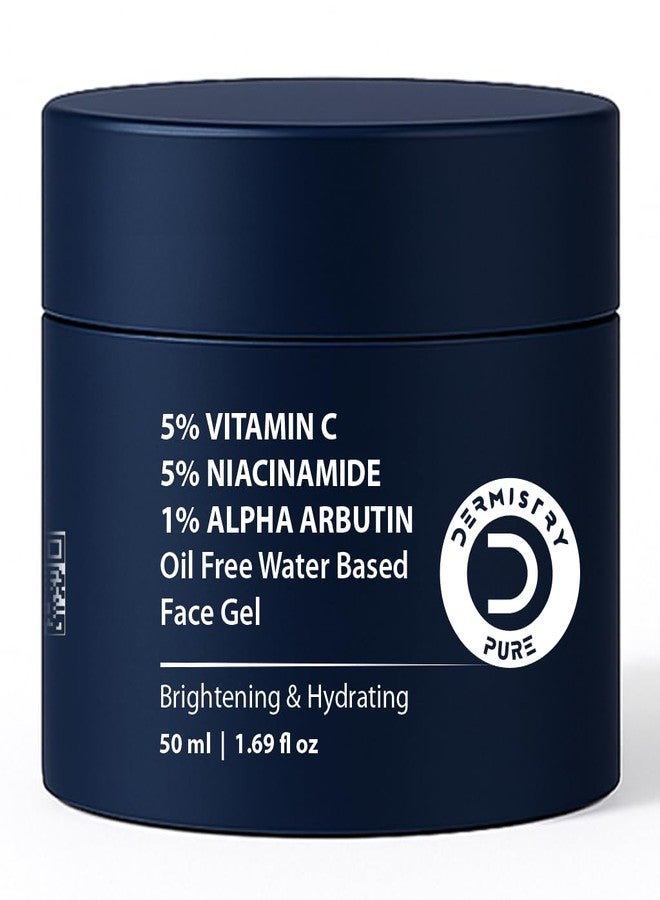 Dermistry 5% Vitamin C 5% Niacinamide 1% Alpha Arbutin Oil Free Water Based Day Night Face Gel for Brightening Lightening Glowing Skin Removes Tanning Dark Spots Pigmentation for All Skin Types Men Women 50ml - Image 1