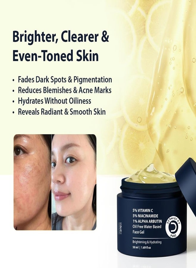 Dermistry 5% Vitamin C 5% Niacinamide 1% Alpha Arbutin Oil Free Water Based Day Night Face Gel for Brightening Lightening Glowing Skin Removes Tanning Dark Spots Pigmentation for All Skin Types Men Women 50ml - Image 3