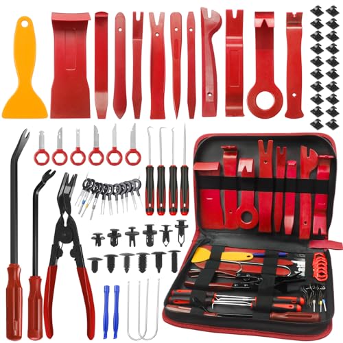 Poraxy Trim Removal Tool,120Pcs Car Panel Door Audio Removal Tool Kit, Auto Clip Pliers Fastener Remover Pry Tool Set with Storage Bag - Image 1